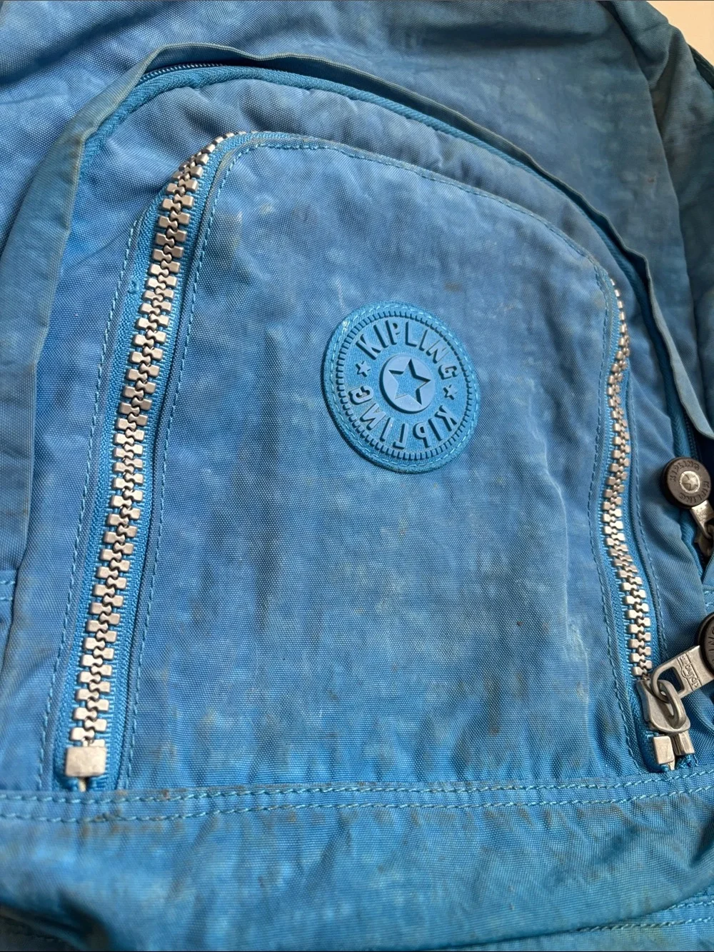 Kipling Sky Blue Nylon Daypack Front Zip Pocket X-Large backpack travel school